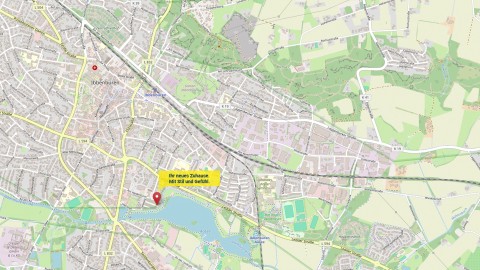 Karte mit markiertem Standort der Vermietung am Aasee in Ibbenbüren