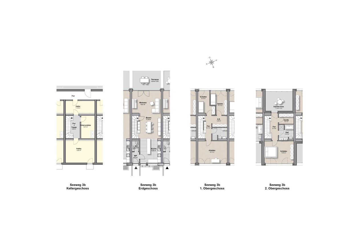Town-Haus Seeweg 3b- KG-2.OG - Grundrisse